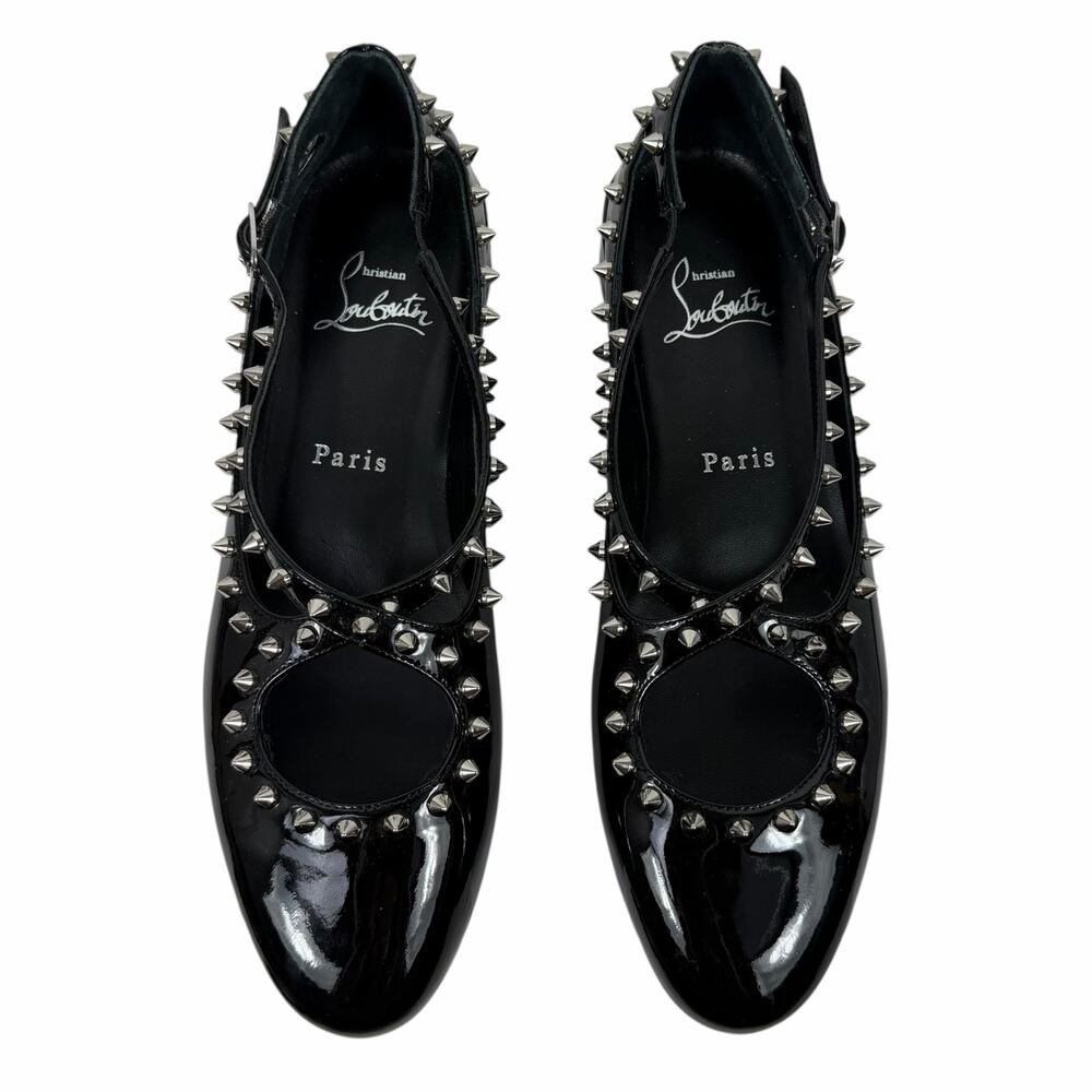 Christian Louboutin Pilouta Jane Spiked Patent Flats Black Size 36.5 - Picture 4 of 11